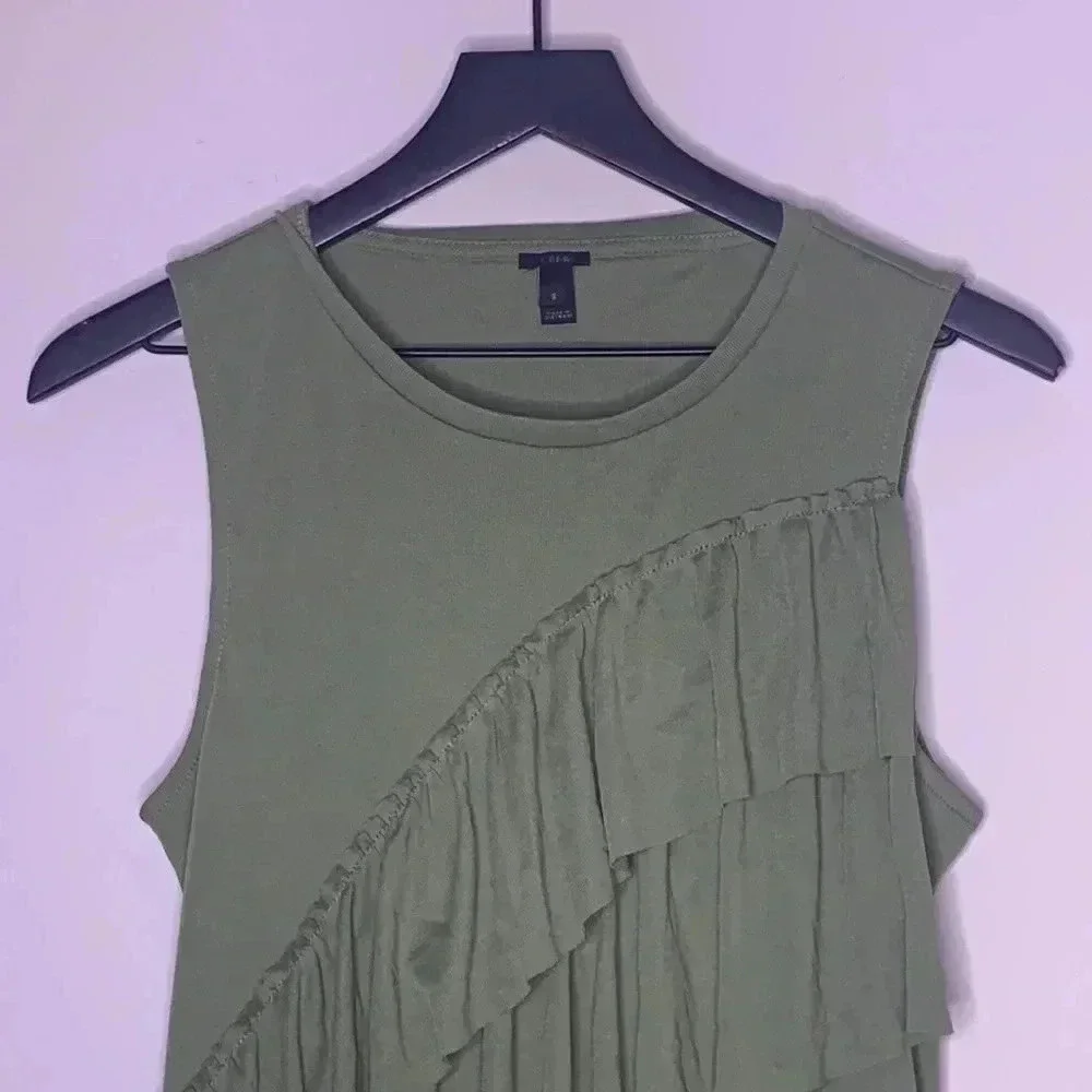 J.Crew Drapey Ruffle Tank Top Green Sleeveless Shirt Size Small